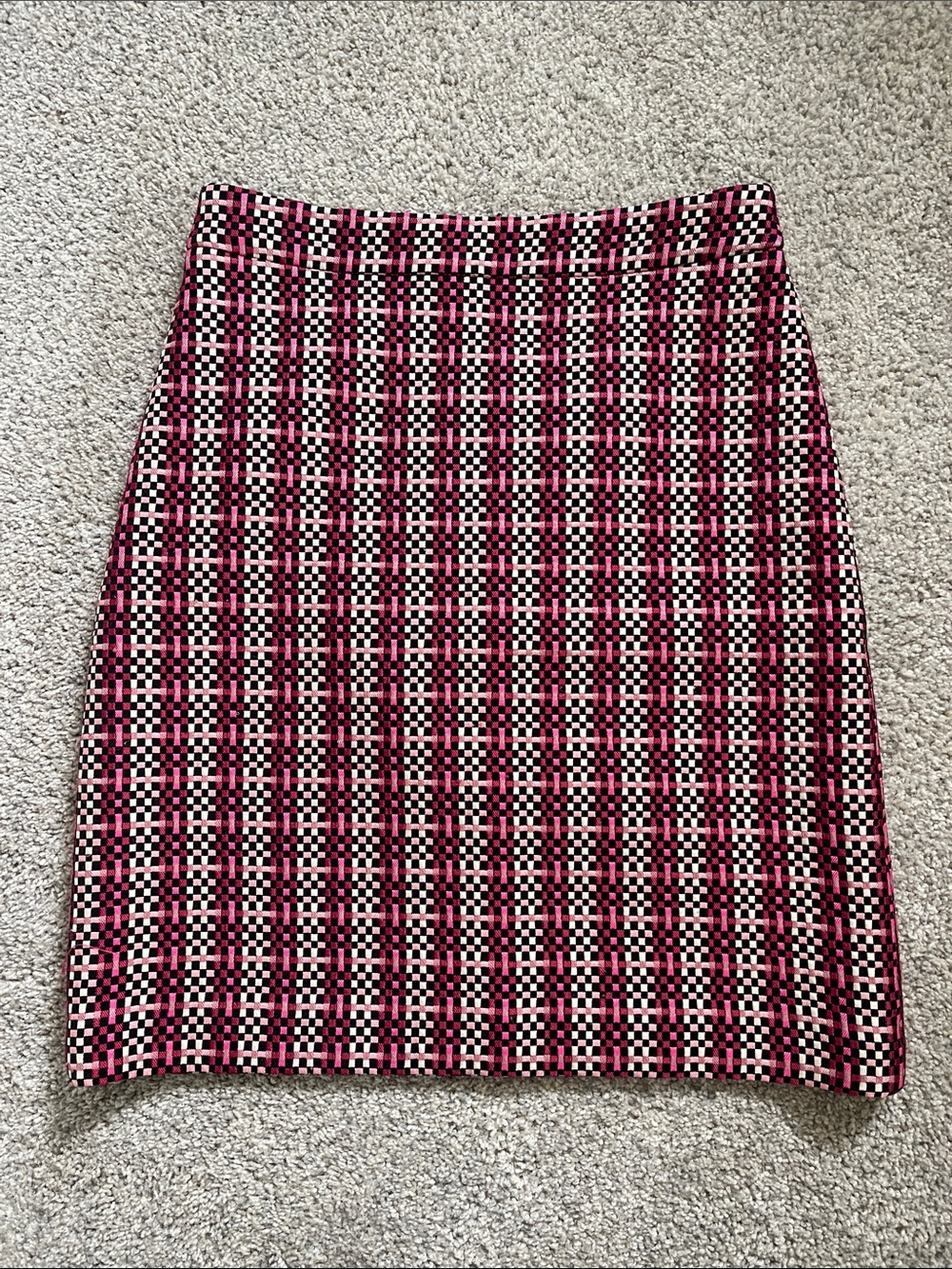 Ann Taylor Pink and Black Checkered Pencil Skirt